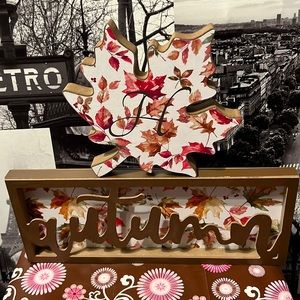 New Home Collection Fall/Autumn Leaves Shelf Sitter Decor Set with Initial “H”